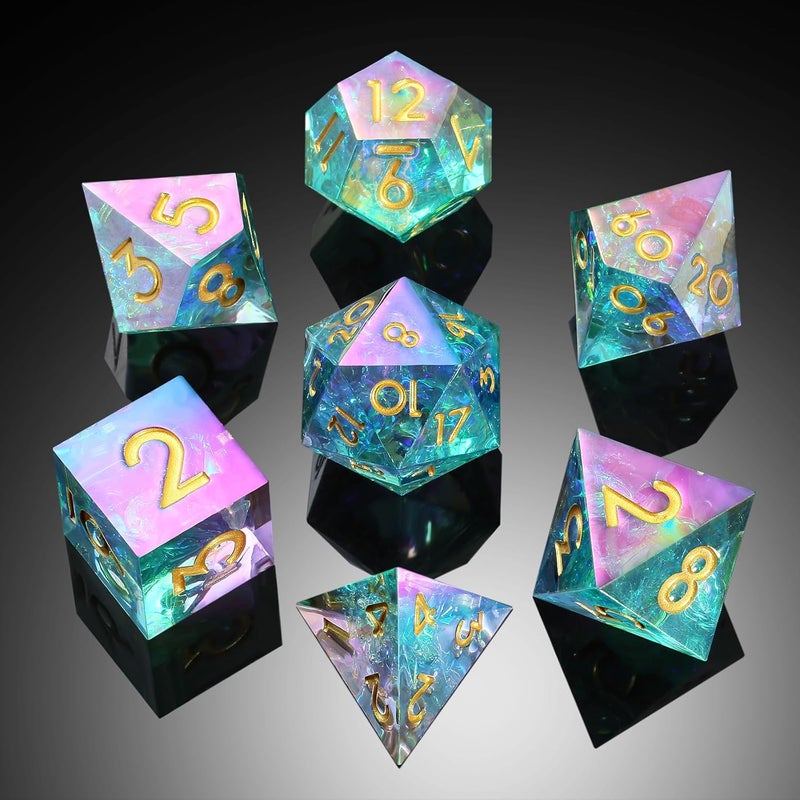 DNDND Iridescent Plating Sharp DND Dice, Handmade Resin Sharp Edge D&D Die with Gift Case for Dungeons and Dragon Tabletop Games (Iridescent Plating) - Image 1